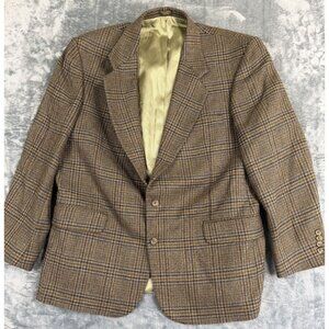 Oscar De La Renta Mens 46R Plaid Wool Blazer Checkered Brown Made In Colombia